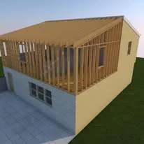 3D design drawing of a home addition showing the wood framing