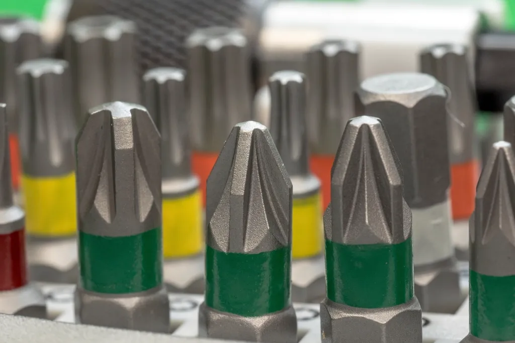 Row of screwdriver drill bits