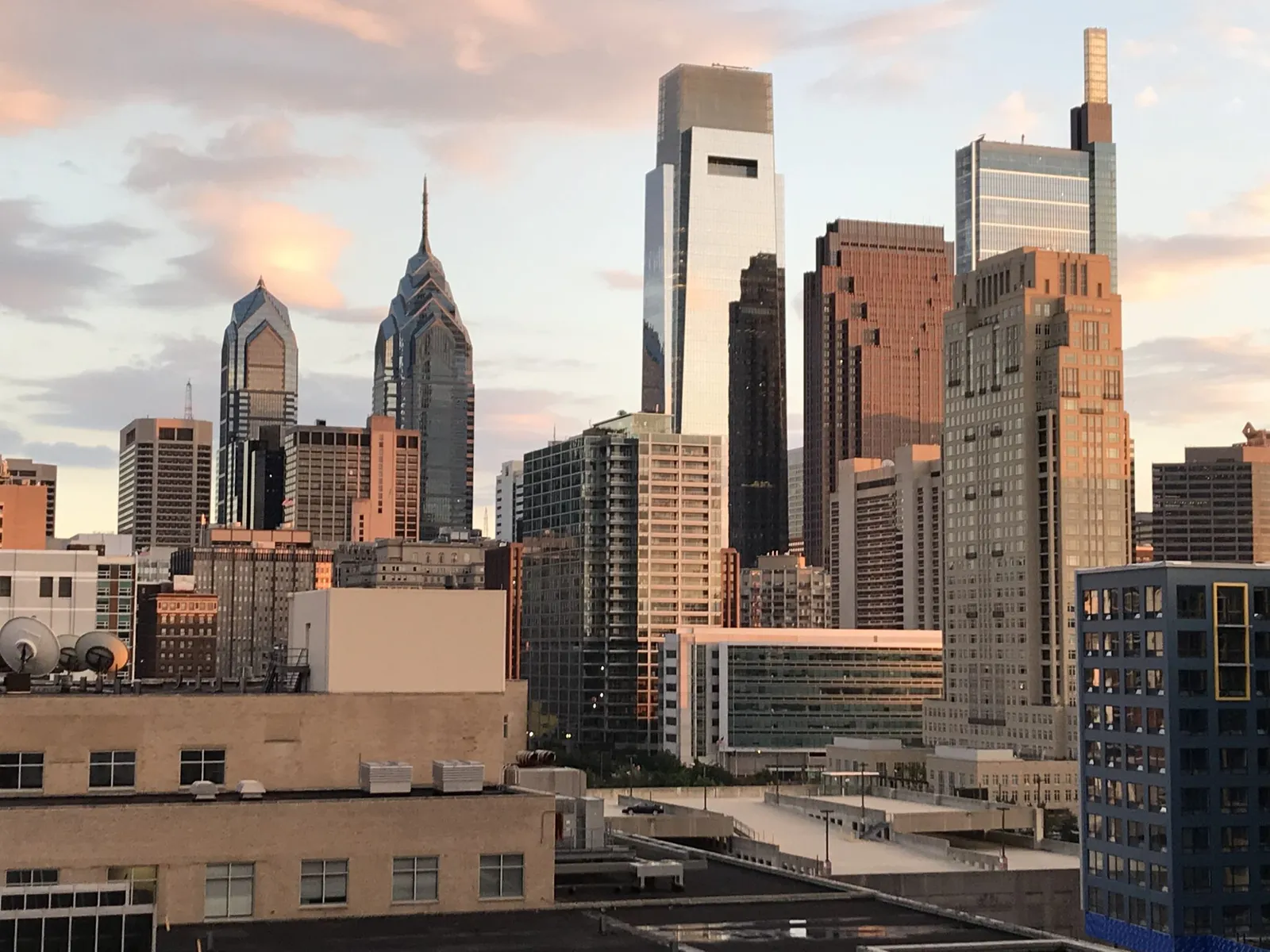 Philadelphia city skyline at dusk