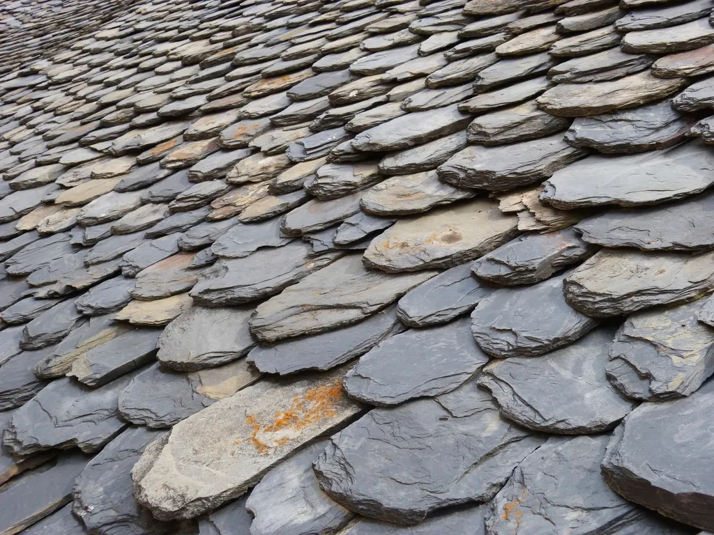 Weathered slate roof tiles
