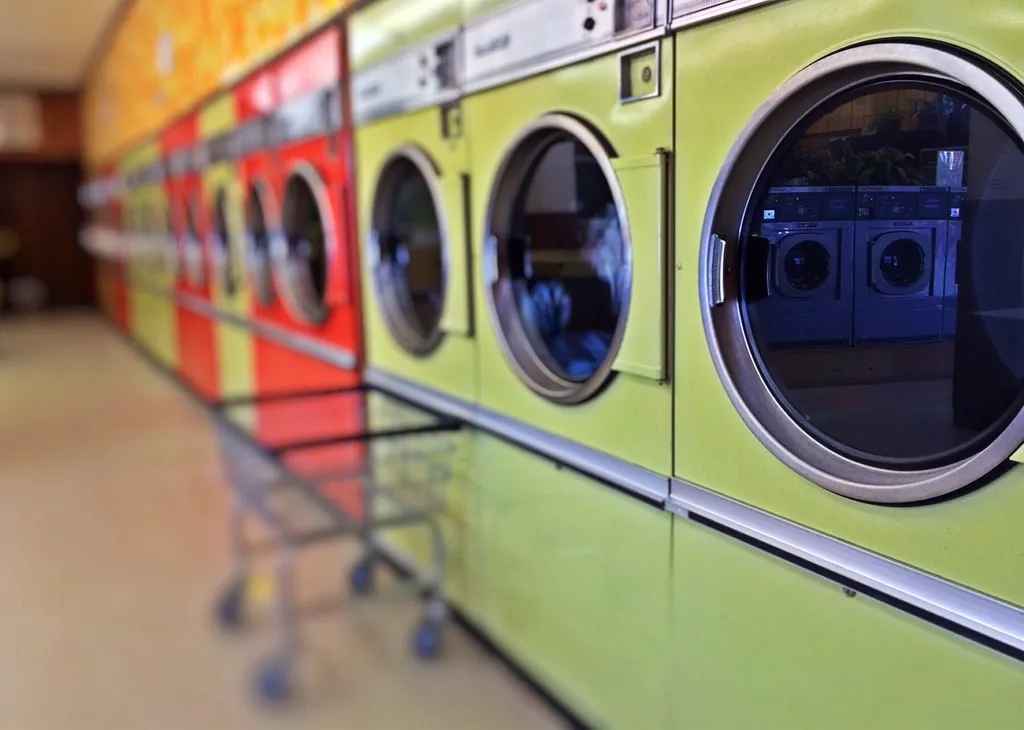 Row of front-loading washing machines
